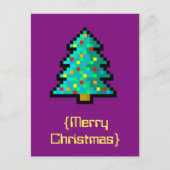 Pixel art kerstboom groen met versieringen feestdagenkaart (Voorkant)
