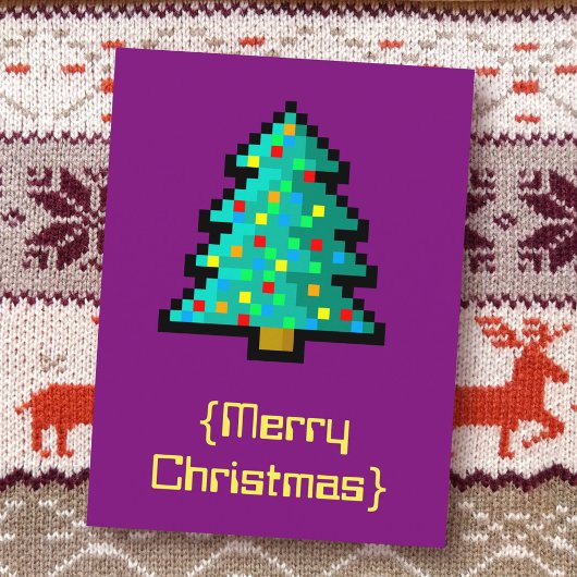 Pixel art kerstboom groen met versieringen feestdagenkaart