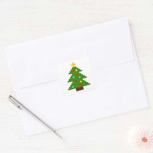Pixel Art-kerstboom Vierkante Sticker (Envelop)