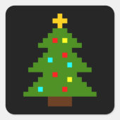 Pixel Art-kerstboom Vierkante Sticker (Voorkant)