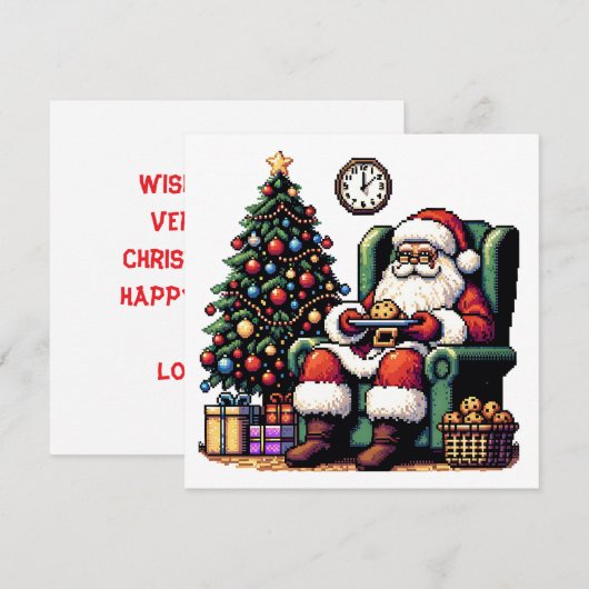 Pixel Art Kerstman eten Cookies Kerstmis Feestdagenkaart (Voorkant / Achterkant)