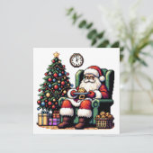 Pixel Art Kerstman eten Cookies Kerstmis Feestdagenkaart (Staand voorkant)