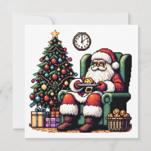Pixel Art Kerstman eten Cookies Kerstmis Feestdagenkaart