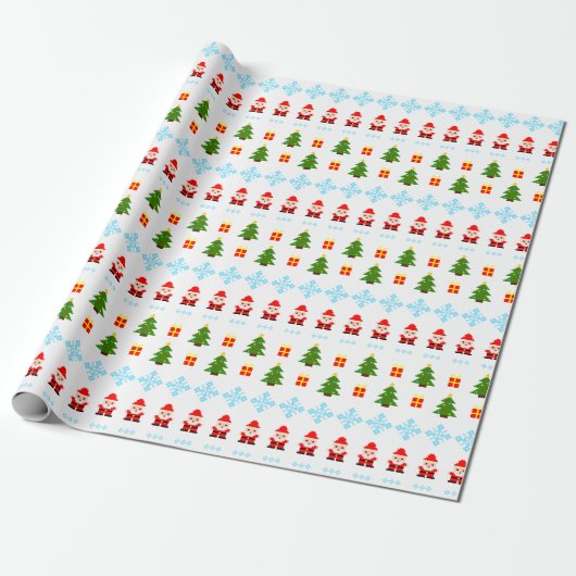 Pixel Art Kerstmis Cadeaupapier (Uitgerold)