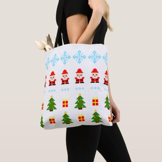 Pixel Art Kerstmis Tote Bag (Dichtbij)