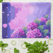 Pixel Art Keuken Handdoek met Hydrangea (Gevouwen)