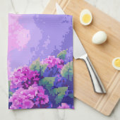 Pixel Art Keuken Handdoek met Hydrangea (Quarter Fold)