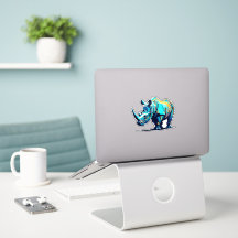 Pixel Art Neushoorn Cyaan Oranje Retro 8-Bit Arcad