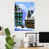 Pixel art, Noorse sneeuwberg | AI Art. Poster (Thuiskantoor)
