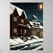 Pixel art, Noorse stad in sneeuw | AI Art. Poster (Voorkant)