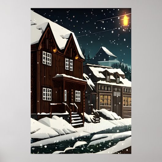 Pixel art, Noorse stad in sneeuw | AI Art. Poster (Voorkant)