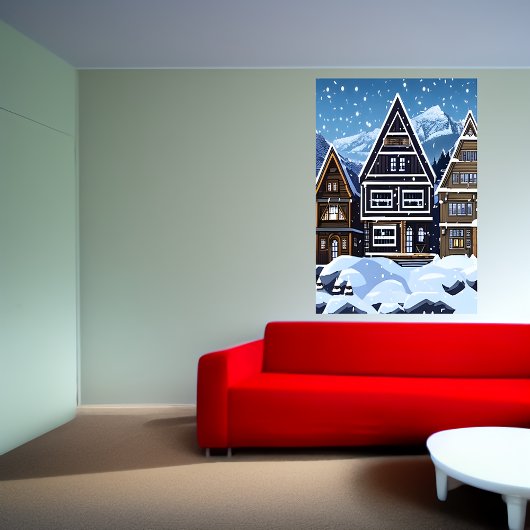 Pixel art, Noorse stad in sneeuw | AI Art. Poster