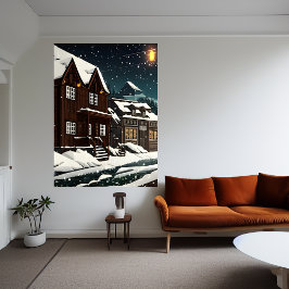 Pixel art, Noorse stad in sneeuw | AI Art. Poster