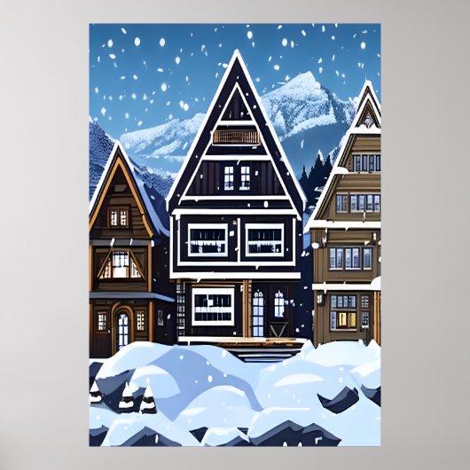 Pixel art, Noorse stad in sneeuw | AI Art. Poster (Voorkant)