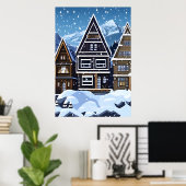 Pixel art, Noorse stad in sneeuw | AI Art. Poster (Thuiskantoor)