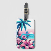 Pixel Art Ocean Pink en Blue Tropical Art Bagagelabel (Voorkant (verticaal))