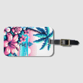 Pixel Art Ocean Pink en Blue Tropical Art Bagagelabel (Voorkant (horizontaal))