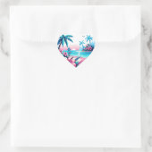 Pixel Art Ocean Pink en Blue Tropical Art Hart Sticker (Tas)