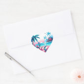 Pixel Art Ocean Pink en Blue Tropical Art Hart Sticker (Envelop)