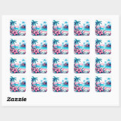 Pixel Art Ocean Pink en Blue Tropical Art Vierkante Sticker (Vel)