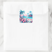 Pixel Art Ocean Pink en Blue Tropical Art Vierkante Sticker (Tas)