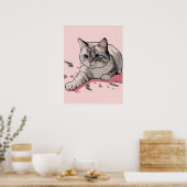 Pixel Art of Grey Ragdoll Cat met blauwe ogen Poster (Keuken)