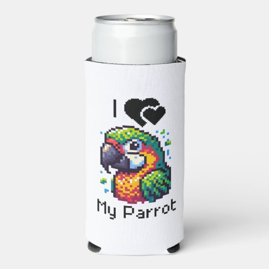 Pixel Art Parrot gepersonaliseerd Seltzer Blikjeskoeler (Seltzer Voorkant)