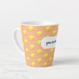 Pixel Art Pink & Yellow Battenberg Cake Pattern Latte Mok