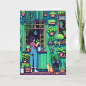 Pixel Art Plant Lover Verjaardag | kleurplaat Kaart (Voorkant)