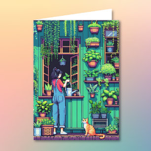 Pixel Art Plant Lover Verjaardag   kleurplaat Kaart