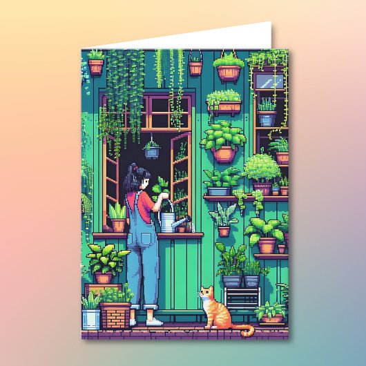 Pixel Art Plant Lover Verjaardag | kleurplaat Kaart