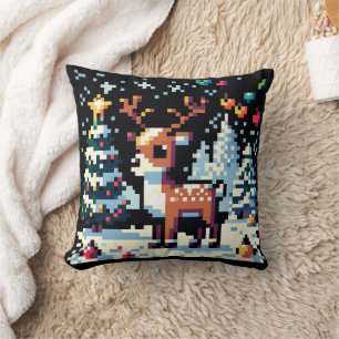 Pixel Art Rendier in de Sneeuw Kerst  Kussen