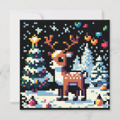 Pixel Art Rendier in de sneeuw Kerstmis Feestdagenkaart (Voorkant)