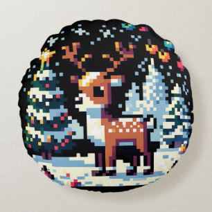 Pixel Art Rendier in de sneeuw Kerstmis Rond Kussen