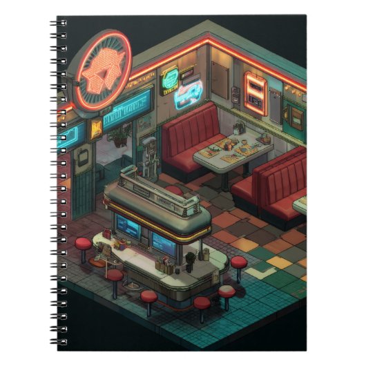 Pixel Art Retro Star Diner Notitieboek (Voorkant)
