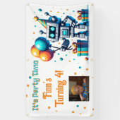 Pixel Art Robot Boy's Verjaardagsfeest Spandoek (Verticaal)