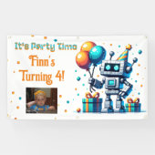Pixel Art Robot Boy's Verjaardagsfeest Spandoek (Horizontaal)