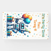 Pixel Art Robot Boy's Verjaardagsfeest Spandoek (Horizontaal)