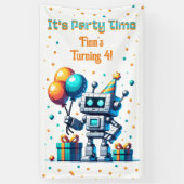Pixel Art Robot Boy's Verjaardagsfeest Spandoek (Verticaal)
