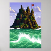 Pixel art, Rock, Castle, zee | AI Art. Poster (Voorkant)