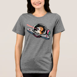 Pixel Art Ruimtehond – Laser Blaster Piloot Tri-Blend Shirt