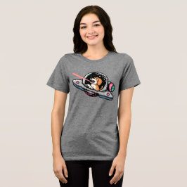 Pixel Art Ruimtehond – Laser Blaster Piloot Tri-Blend Shirt