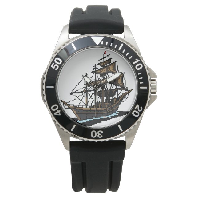 Pixel Art Sailing Ship on Water Horloge (Voorkant)