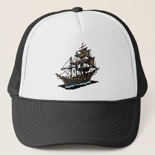 Pixel Art Sailing Ship on Water Trucker Pet (Voorkant)