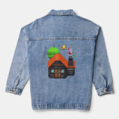 Pixel Art Santa op het dak Kerststal Denim Jacket (Achterkant)