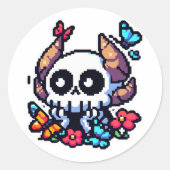 Pixel Art, Schattigee gehoornde schedel Geniet van Ronde Sticker (Voorkant)