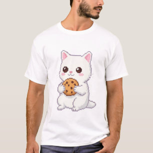 Pixel Art Schattigee kat met koekje - Schattig en  T-shirt