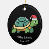 Pixel Art Schildpad Santa Hoed Keramisch Ornament (Links)