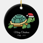 Pixel Art Schildpad Santa Hoed Keramisch Ornament (Achterkant)