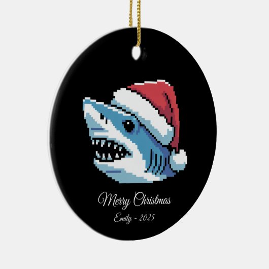 Pixel Art Shark Santa Hat Keramisch Ornament (Rechts)